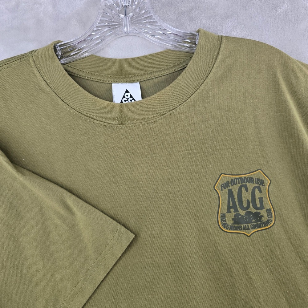 Nike ACG T-Shirt Mens Large Green Mushroom Graphic Loose Fit Outdoor Tee